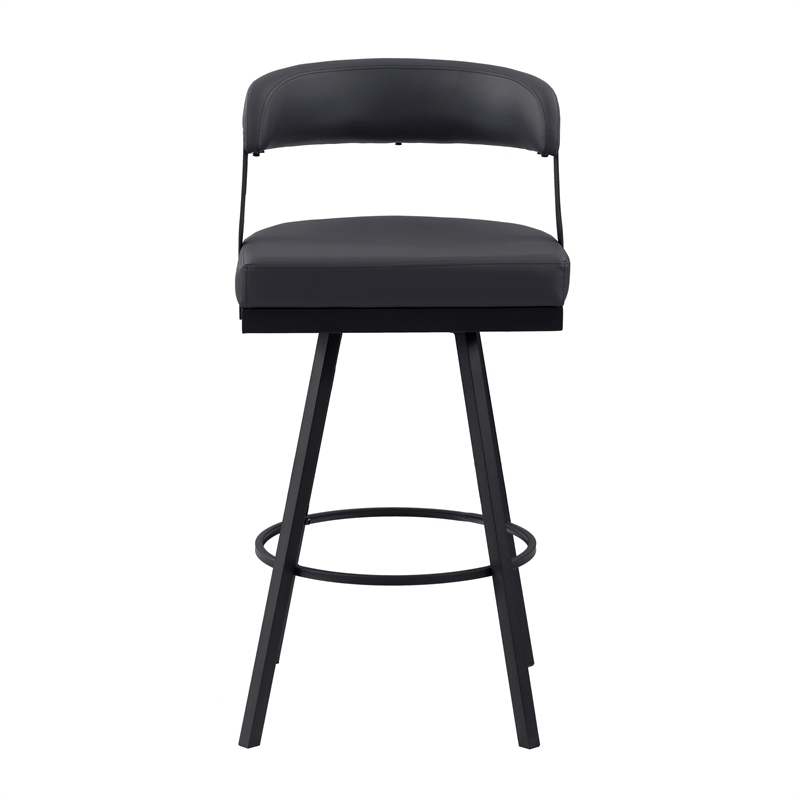 Lexicon Oxton Metal & Faux leather set of 2 Swivel Pub Height Chair in Black