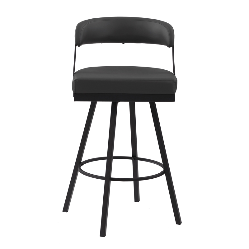 Lexicon Oxton Metal & Faux leather set of 2 Swivel Pub Height Chair in Black