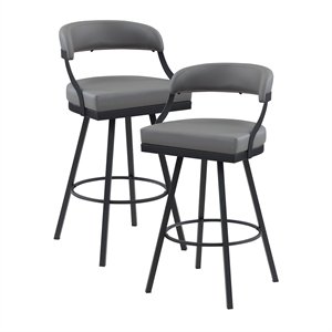 Lexicon Oxton Metal & Faux leather set of 2 Swivel Pub Height Chair in Gray