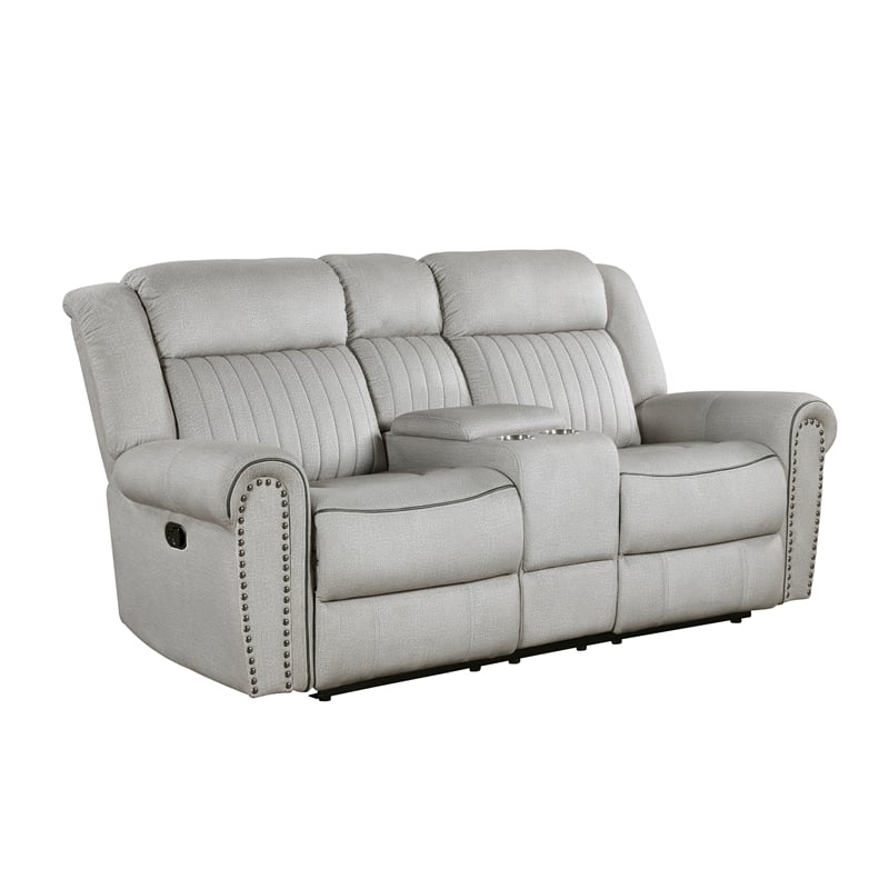 Lexicon Brennen Microfiber Dbl Reclining Love Seat with Center Console in Mist