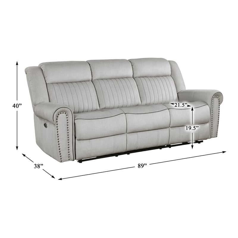 Lexicon Brennen Microfiber Upholstery Power Double Reclining Sofa in Mist Color