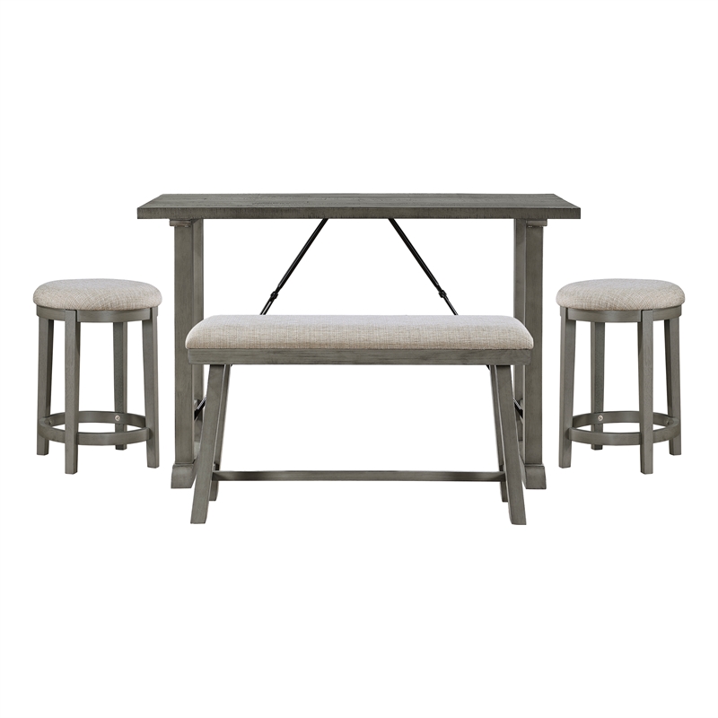 Lexicon Trudy Textured 4-Piece Dining set (1 table + 2 stools + 1 bench) in Gray