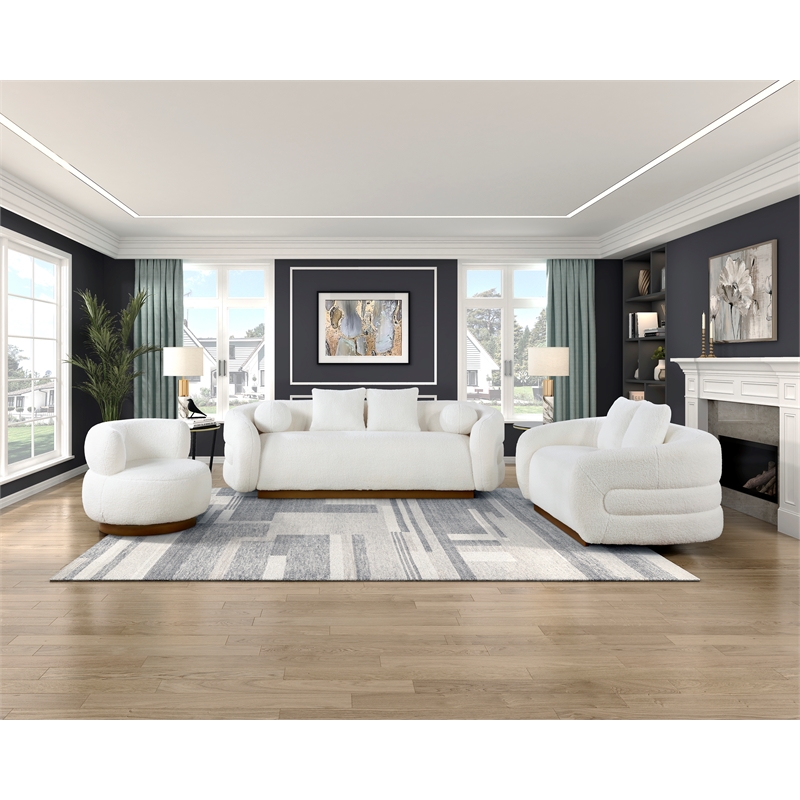 Lexicon Novella Sherpa Fabric Upholstery Swivel Chair in White