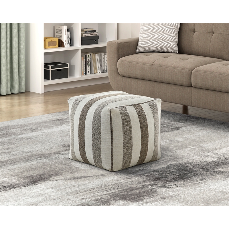 Lexicon Cravat Jacquard Fabric Upholstery Pouf in Multi-color