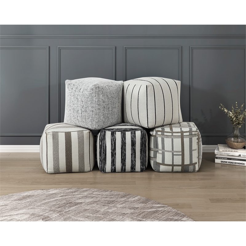 Lexicon Cravat Jacquard Fabric Upholstery Pouf in Multi-color