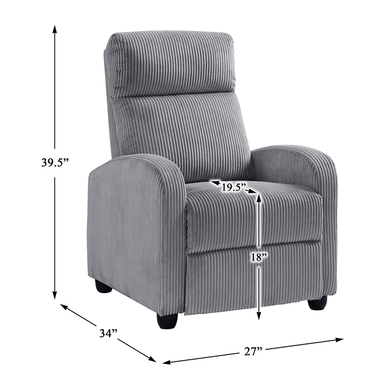Lexicon Maye Corduroy Push Back Reclining Chair in Dark Gray