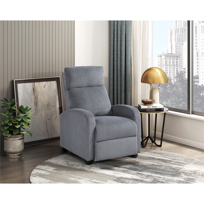 Lexicon Maye Corduroy Push Back Reclining Chair in Dark Gray