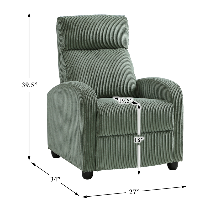Lexicon Maye Corduroy Push Back Reclining Chair in Green