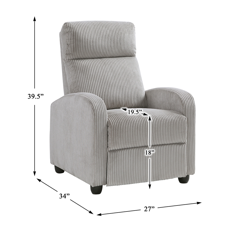 Lexicon Maye Corduroy Push Back Reclining Chair in Light Gray