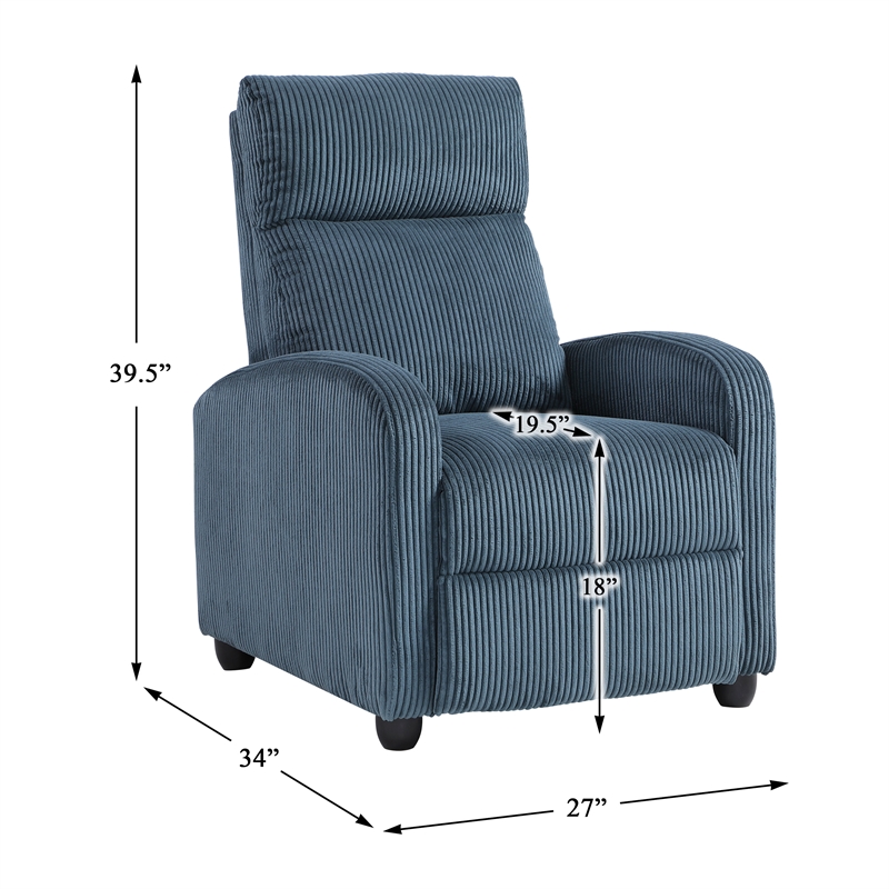 Lexicon Maye Corduroy Push Back Reclining Chair in Midnight Blue