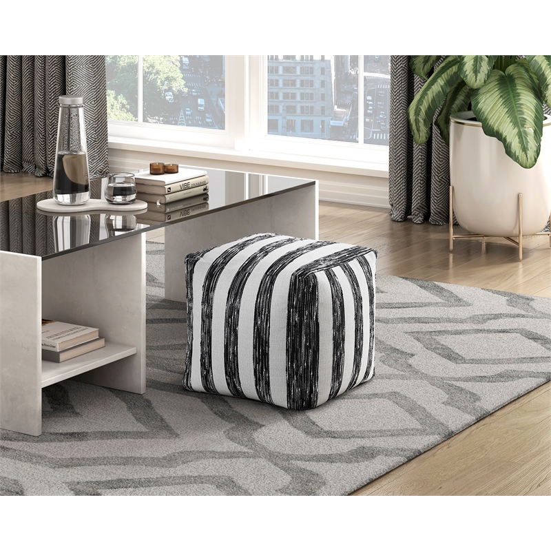 Lexicon Avril Jacquard Fabric Upholstery Pouf in Multi-color