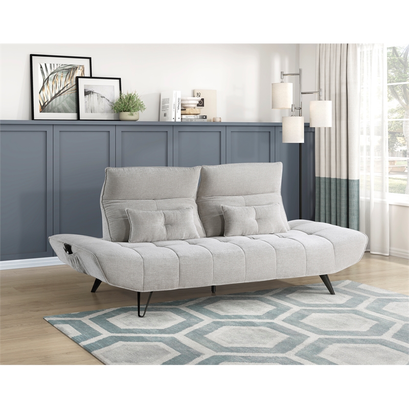 Lexicon Quonsett Chenille Sofa with Adjustable SeatDepth and Headrests LightGray