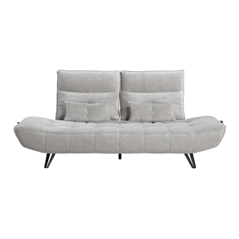 Lexicon Quonsett Chenille Sofa with Adjustable SeatDepth and Headrests LightGray