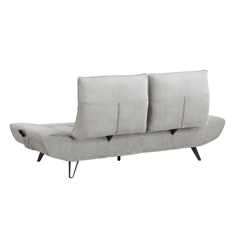 Lexicon Quonsett Chenille Sofa with Adjustable SeatDepth and Headrests LightGray