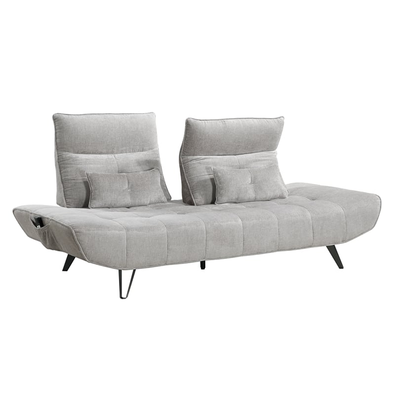 Lexicon Quonsett Chenille Sofa with Adjustable SeatDepth and Headrests LightGray