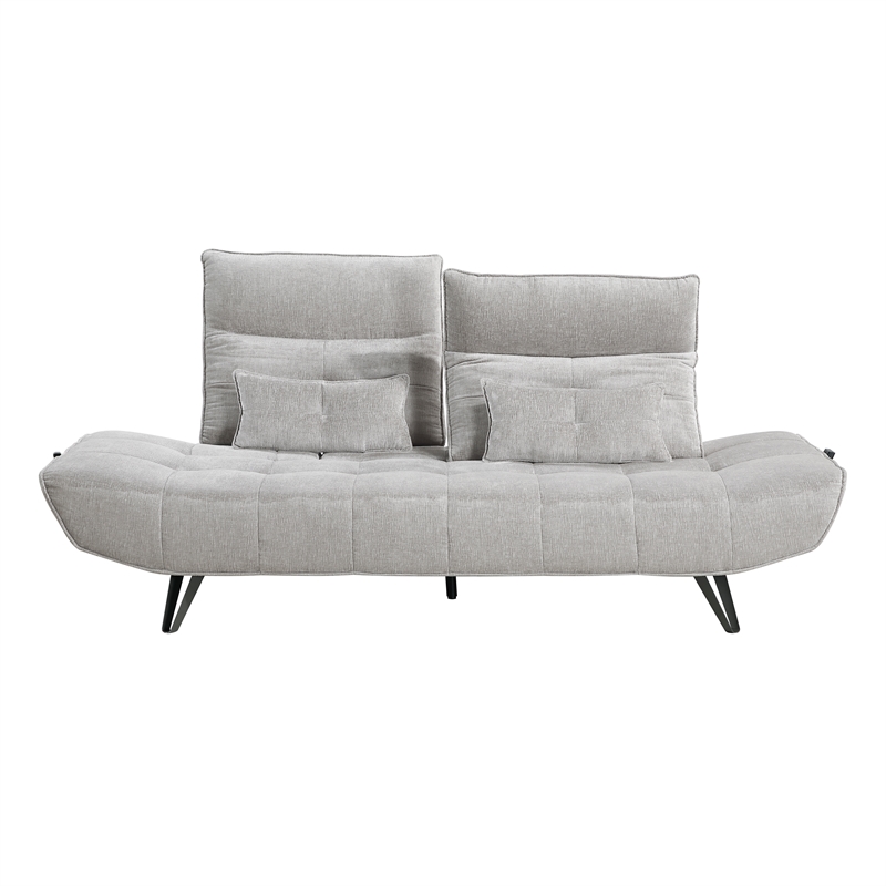 Lexicon Quonsett Chenille Sofa with Adjustable SeatDepth and Headrests LightGray