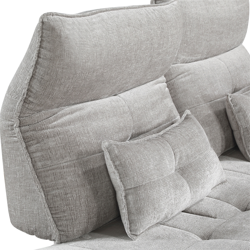 Lexicon Quonsett Chenille Sofa with Adjustable SeatDepth and Headrests LightGray