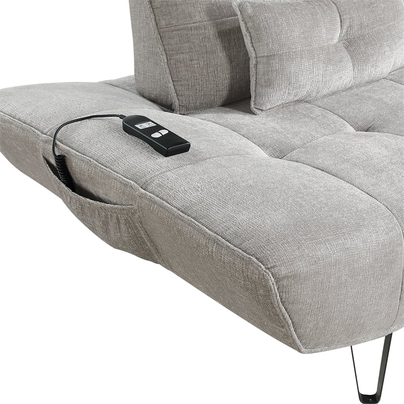 Lexicon Quonsett Chenille Sofa with Adjustable SeatDepth and Headrests LightGray
