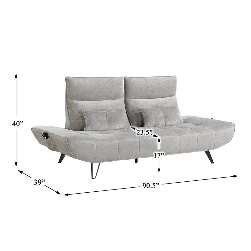 Lexicon Quonsett Chenille Sofa with Adjustable SeatDepth and Headrests LightGray
