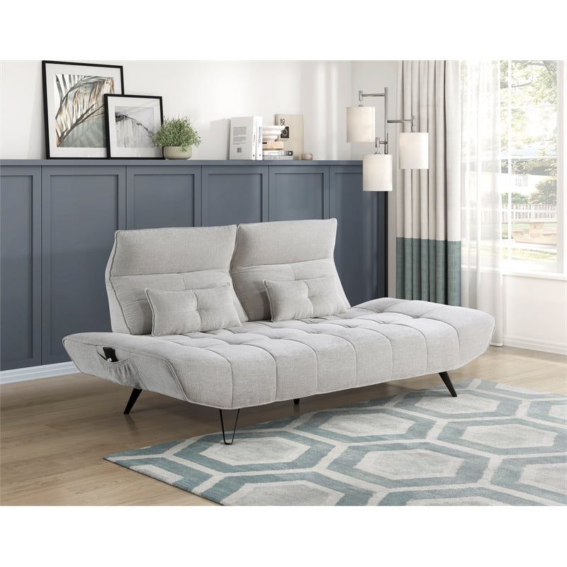 Lexicon Quonsett Chenille Sofa with Adjustable SeatDepth and Headrests LightGray