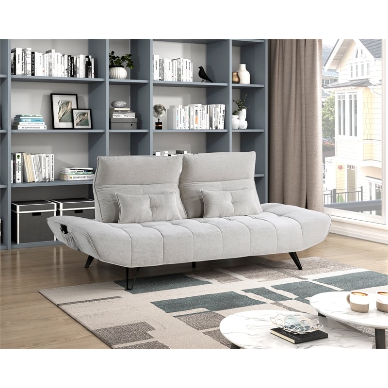 Lexicon Quonsett Chenille Sofa with Adjustable SeatDepth and Headrests LightGray