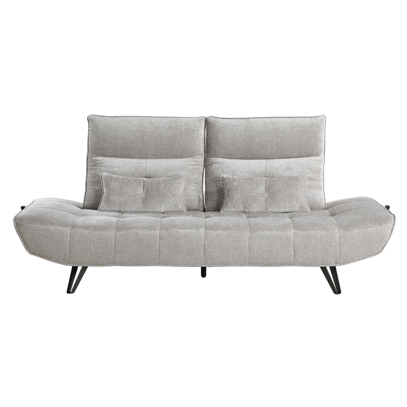 Lexicon Quonsett Chenille Sofa with Adjustable SeatDepth and Headrests LightGray