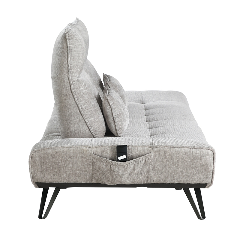 Lexicon Quonsett Chenille Sofa with Adjustable SeatDepth and Headrests LightGray