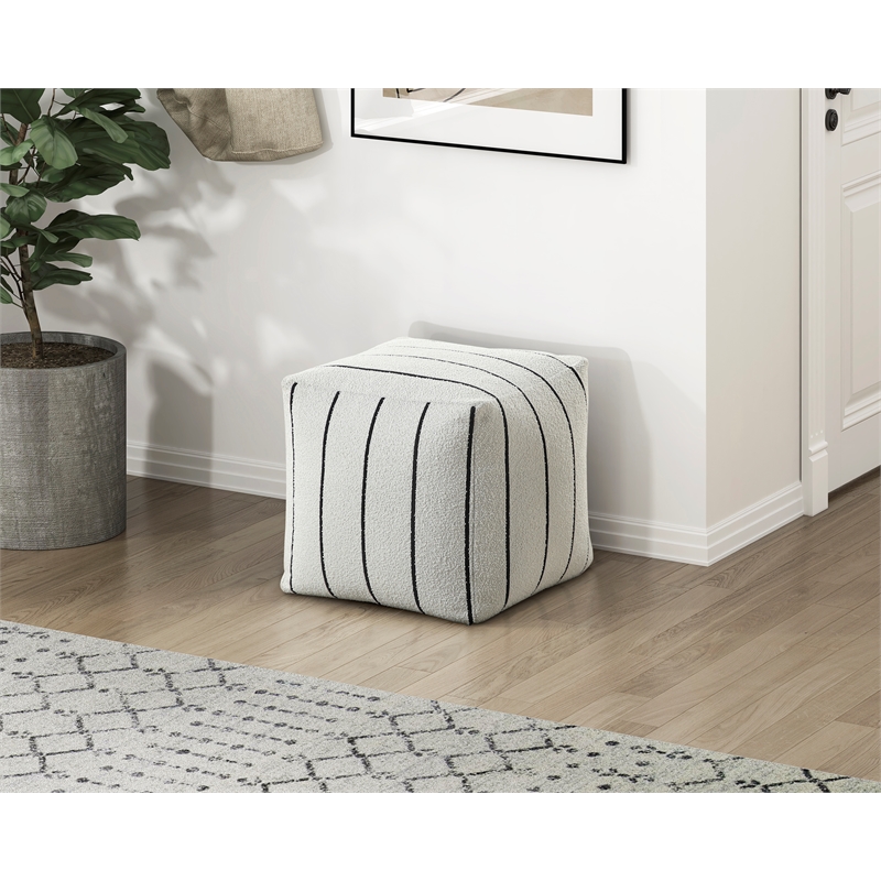 Lexicon Pewter Jacquard Fabric Upholstery Pouf in Multi-color
