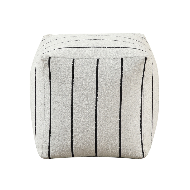 Lexicon Pewter Jacquard Fabric Upholstery Pouf in Multi-color