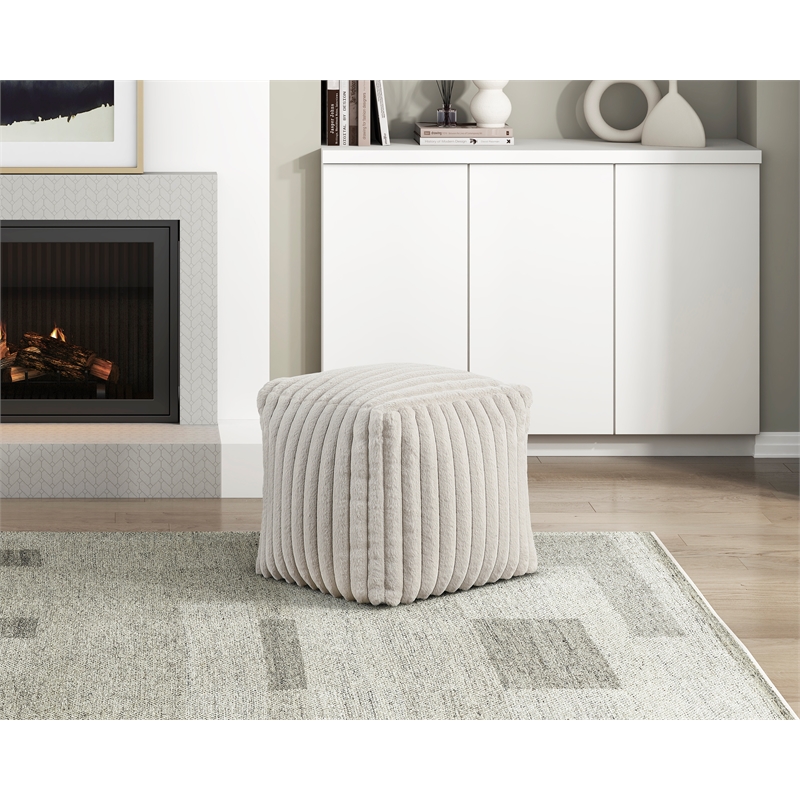 Lexicon Simpsonville Corduroy Fabric Upholstery Pouf in Off White