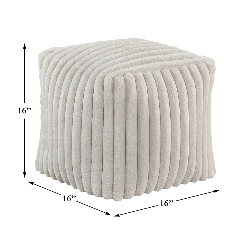 Lexicon Simpsonville Corduroy Fabric Upholstery Pouf in Off White