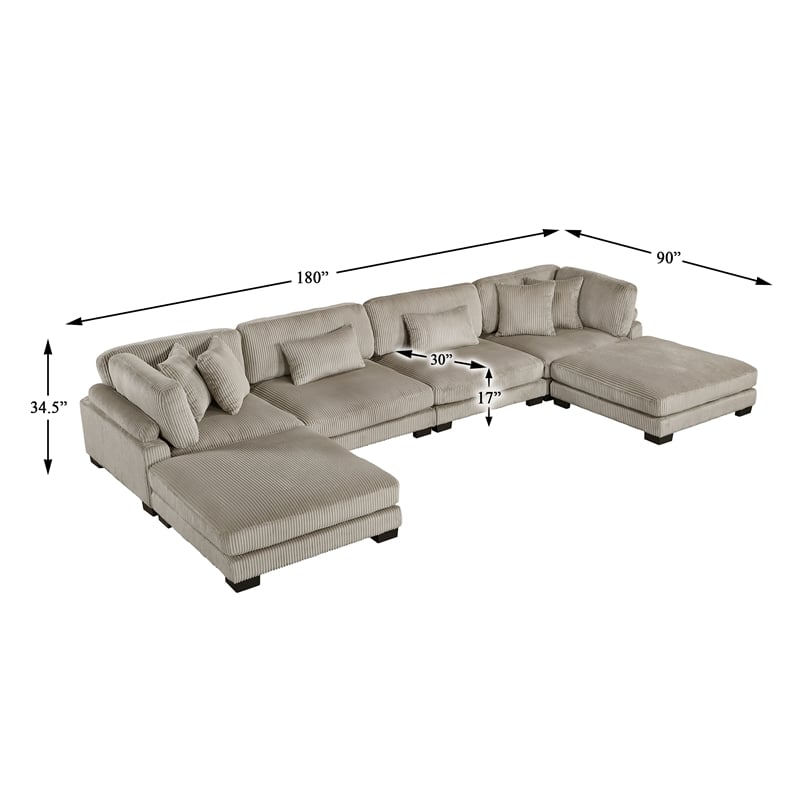 Lexicon Traverse Corduroy 6-Piece Modular Sectional with Ottomans in Taupe