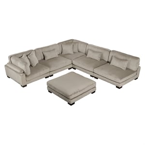 Lexicon Traverse Corduroy 6-Piece Modular Sectional with Ottoman in Taupe