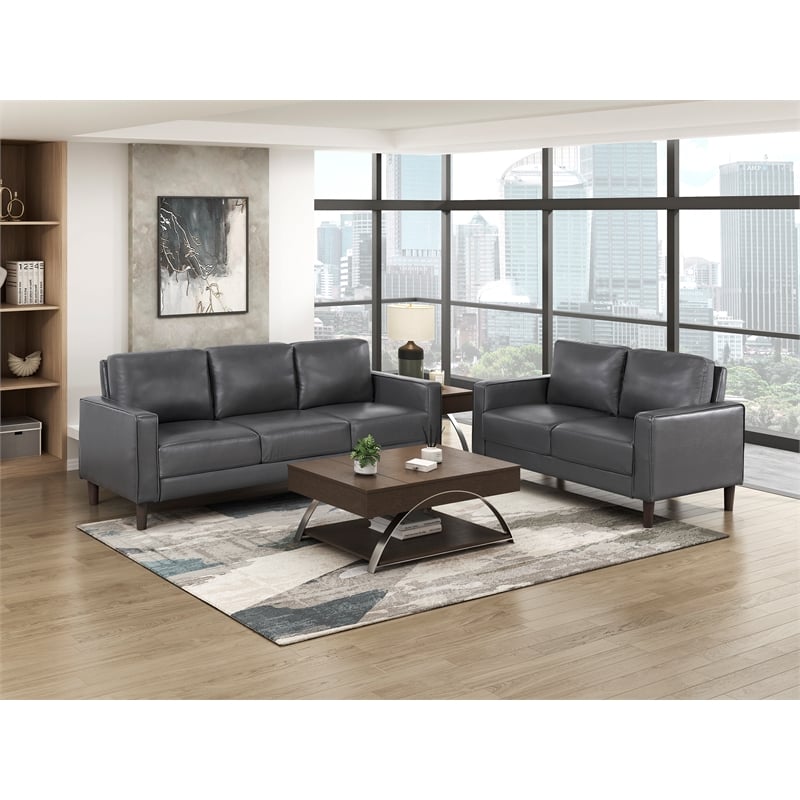 Lexicon Malcolm Faux leather Love Seat in Dark gray