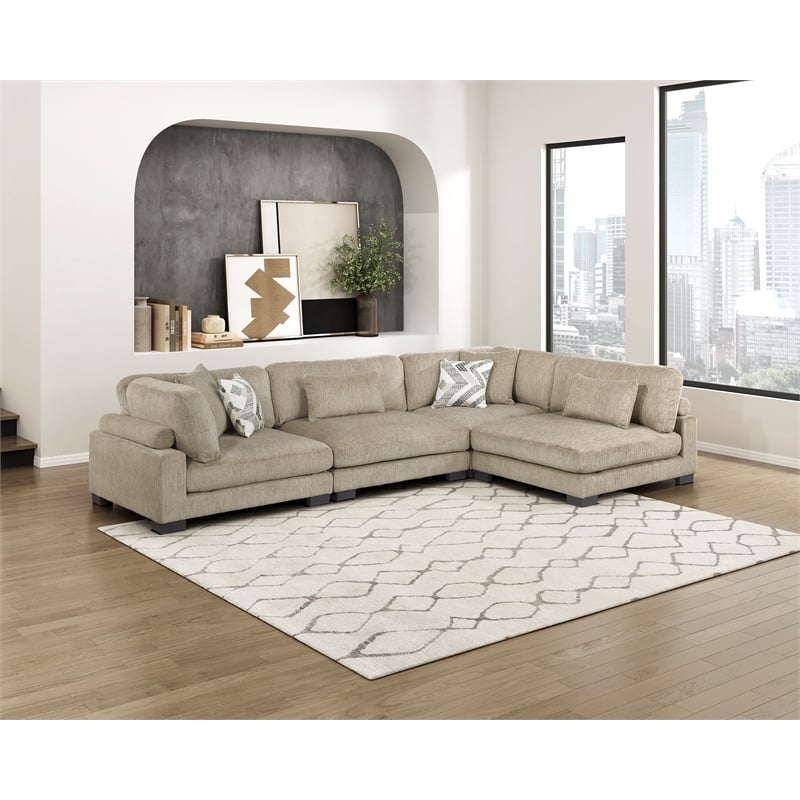 Lexicon Corydon Microfiber 4-Piece Modular Sectional with Ottoman in Brown