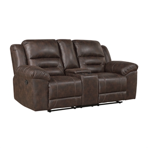 Lexicon Hazen Microfiber Dbl Rclng Love Seat with Center Console in Dark brown