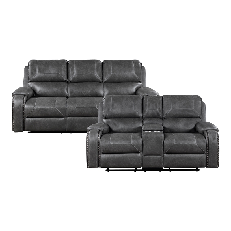 Lexicon Newnan Faux leather 2pc Set Sofa+Loveseat in Gray