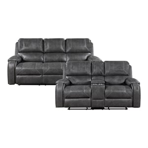 Lexicon Newnan Faux leather 2pc Set Sofa+Loveseat in Gray