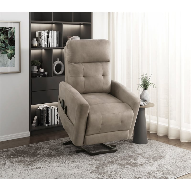 Lexicon Wichita Microfiber Power Lift Chair with Massage and Heat in Brown