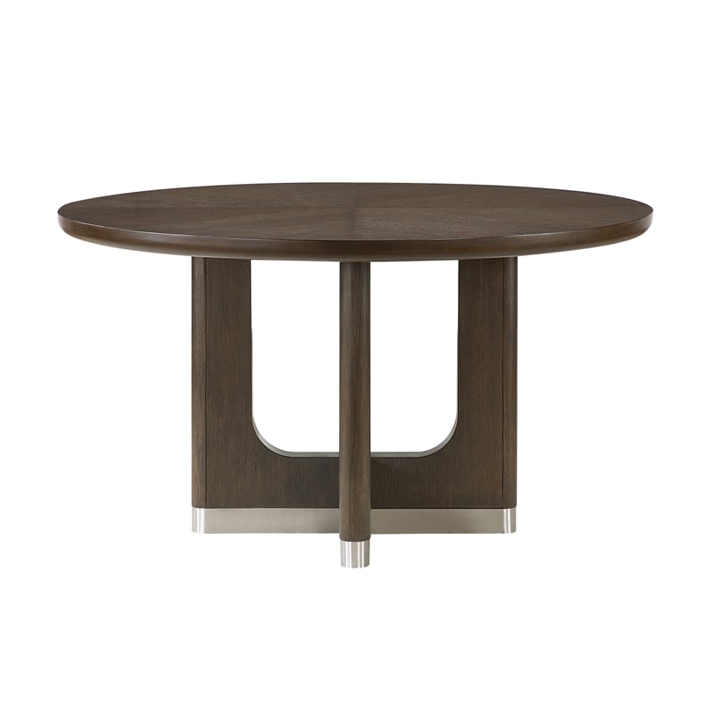 Lexicon Clara Rubber Wood Round Dining Table in Wire Brushed Brown