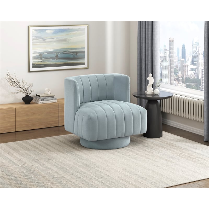Lexicon Joyce Textured Fabric Swivel Chair in Aqua Blue