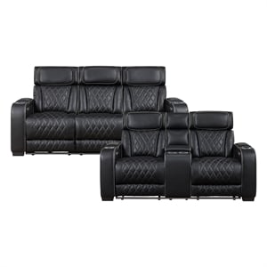 Lexicon Fairway Faux Leather Power Double Reclining Love Seat in Black