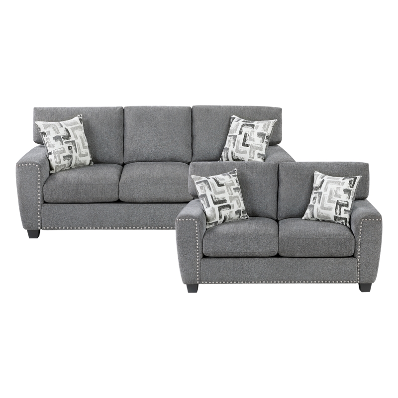 Lexicon Isabel Chenille Fabric Upholstered Love Seat in Dark Gray