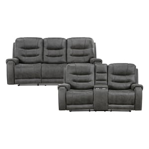Lexicon Oberon Microfiber Double Reclining Love Seat in Dark Gray