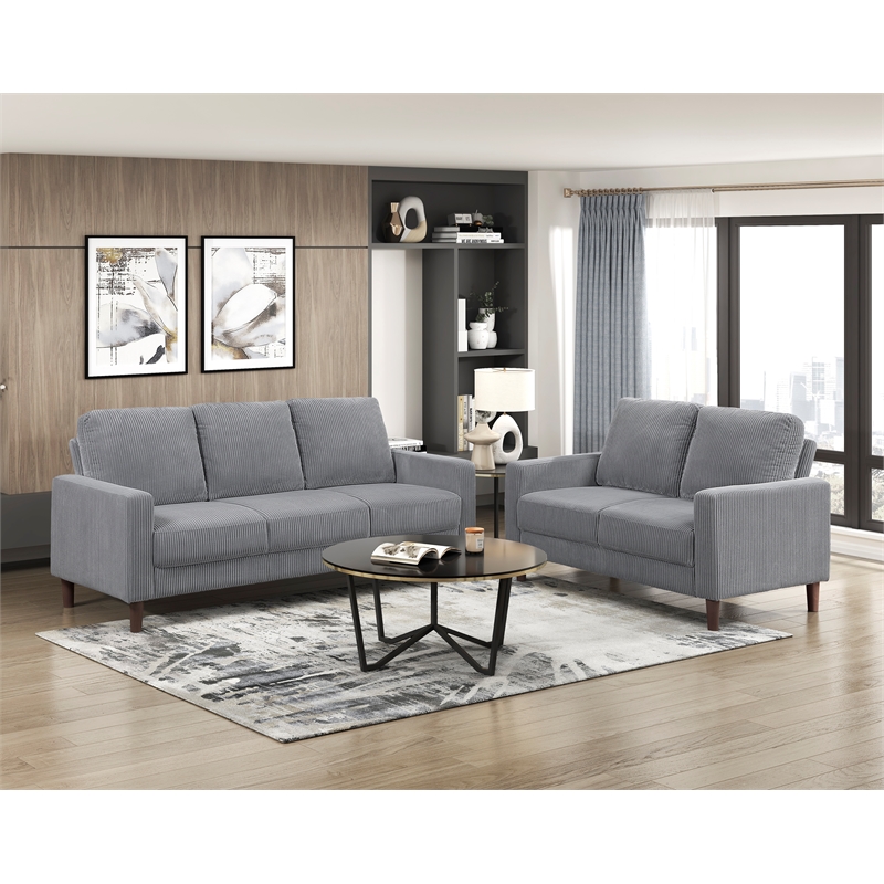 Lexicon Crandall Corduroy Fabric Upholstered Love Seat in Gray