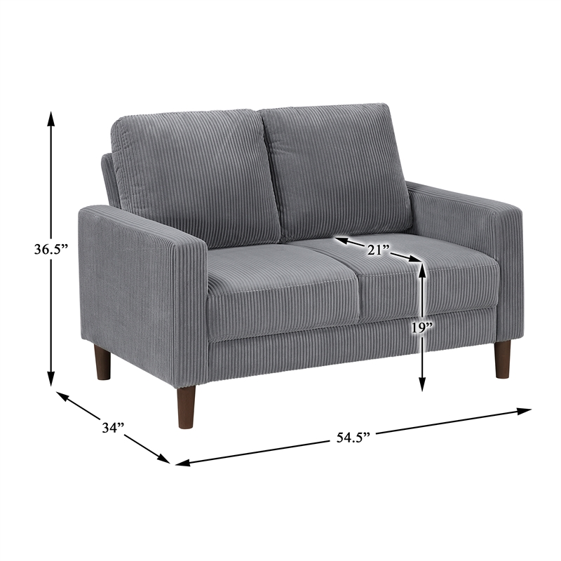 Lexicon Crandall Corduroy Fabric Upholstered Love Seat in Gray