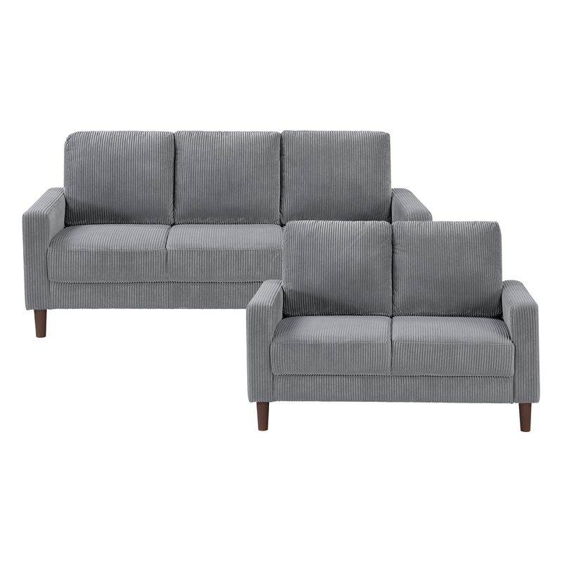 Lexicon Crandall Corduroy Fabric Upholstered Love Seat in Gray