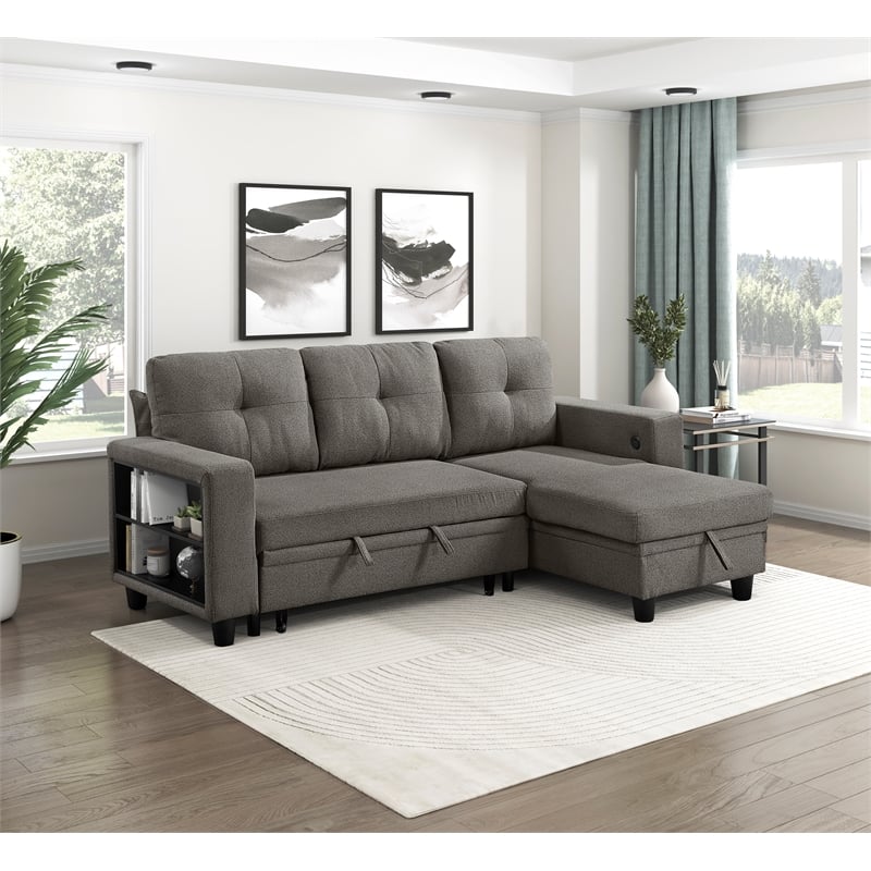 Lexicon Robinson Boucle Sectional with Reversible Chaise in Dark Brown