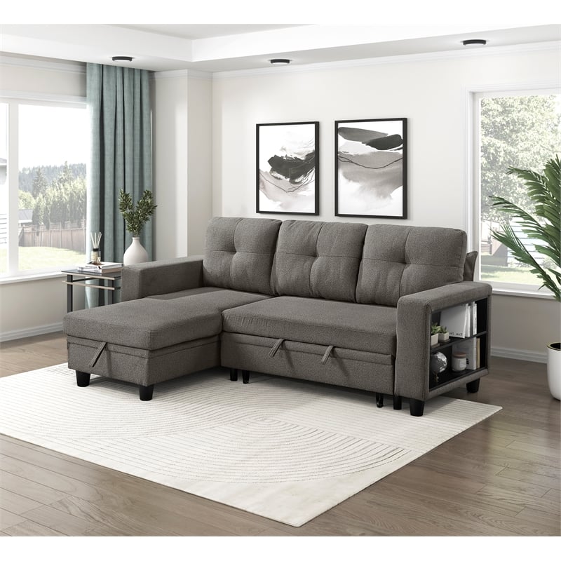 Lexicon Robinson Boucle Sectional with Reversible Chaise in Dark Brown