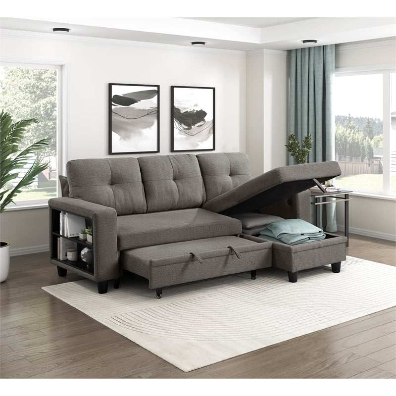 Lexicon Robinson Boucle Sectional with Reversible Chaise in Dark Brown